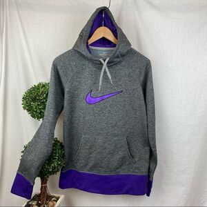 Nike Gray & Purple Thermal Fit All Time Long Sleeve Hoodie Sweatshirt L Large